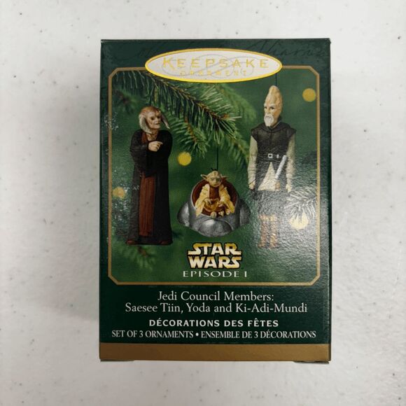 2000 HALLMARK MINIATURE 3 ORNAMENT SET STAR WARS EP. 1 JEDI COUNCIL MEMBERS YODA - Picture 1 of 6